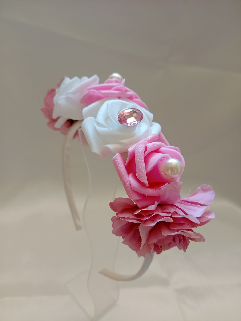 Cerchietto con Fiori per Capelli – Accessorio Cerimonia Damigella, Fatto a Mano