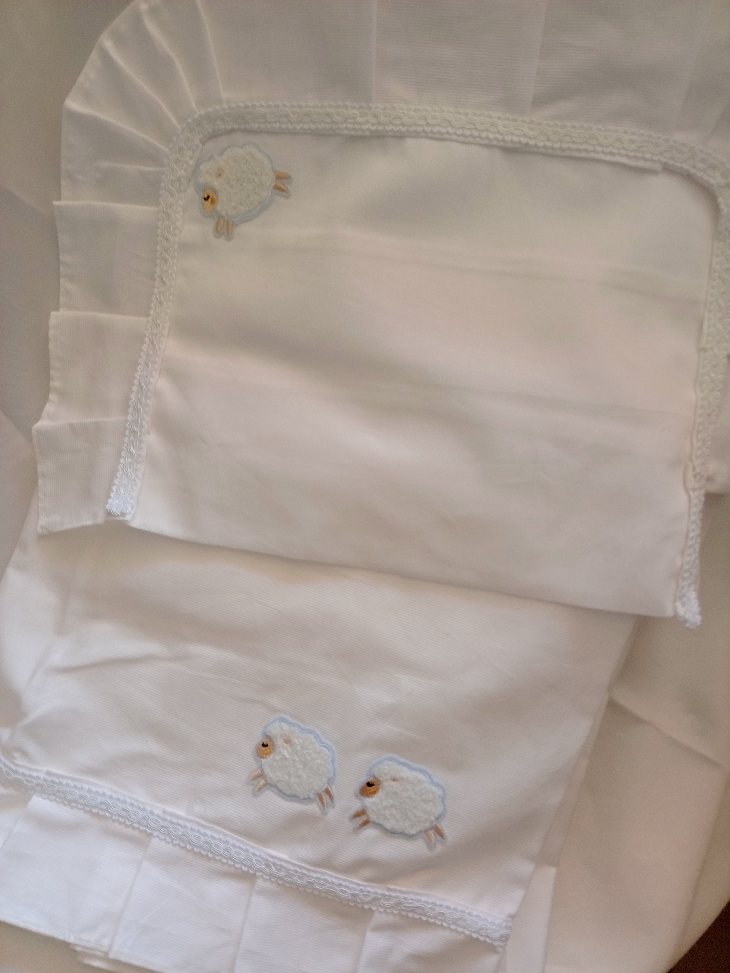 Set Carrozzina con Lenzuolo in Cotone – Realizzato a Mano, Neonato, Personalizzabile