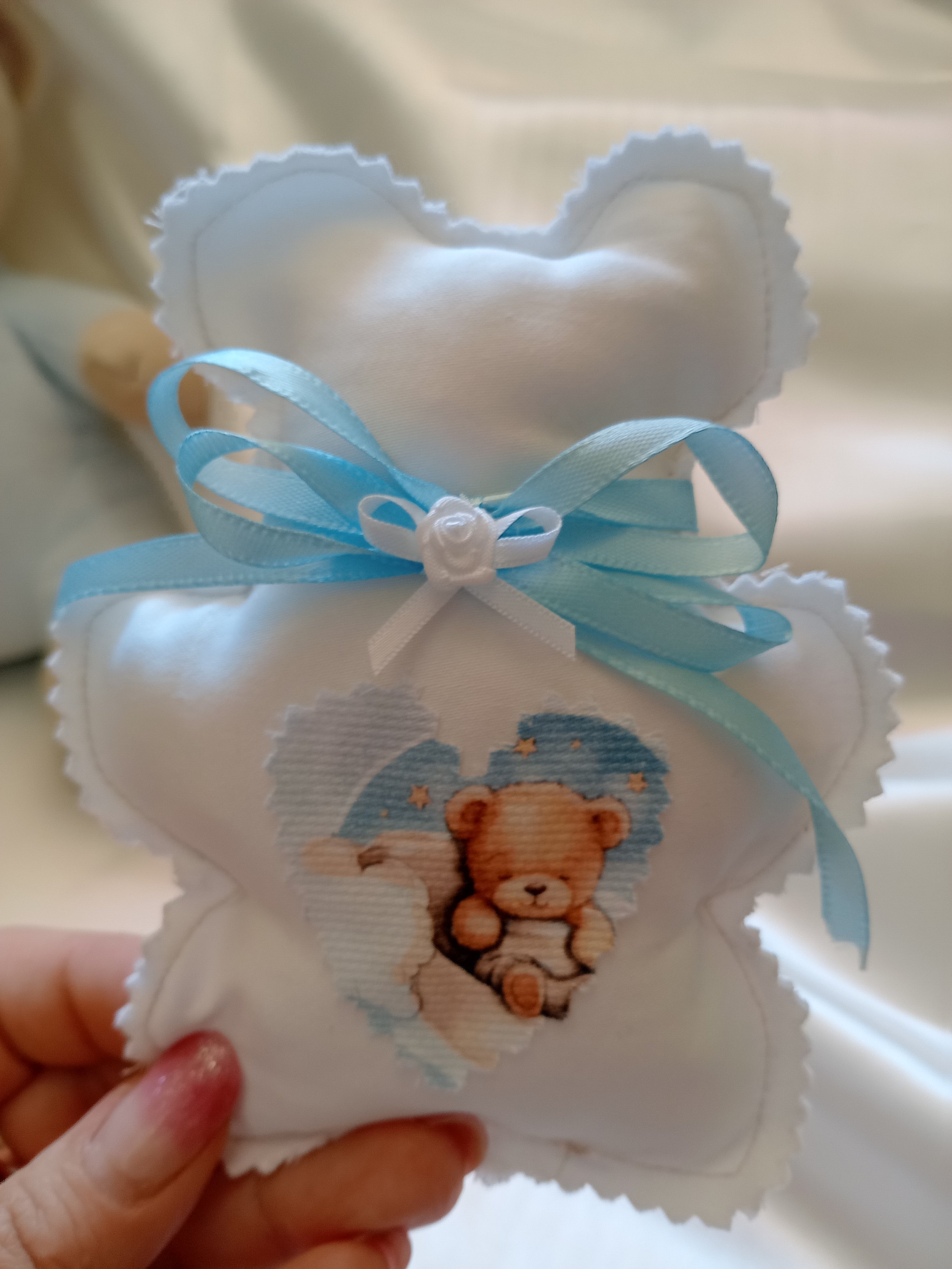 Orsetto in Cotone – Bomboniera e Segnaposto per Nascita, Battesimo e Baby Shower – Realizzato a Mano, Personalizzabile
