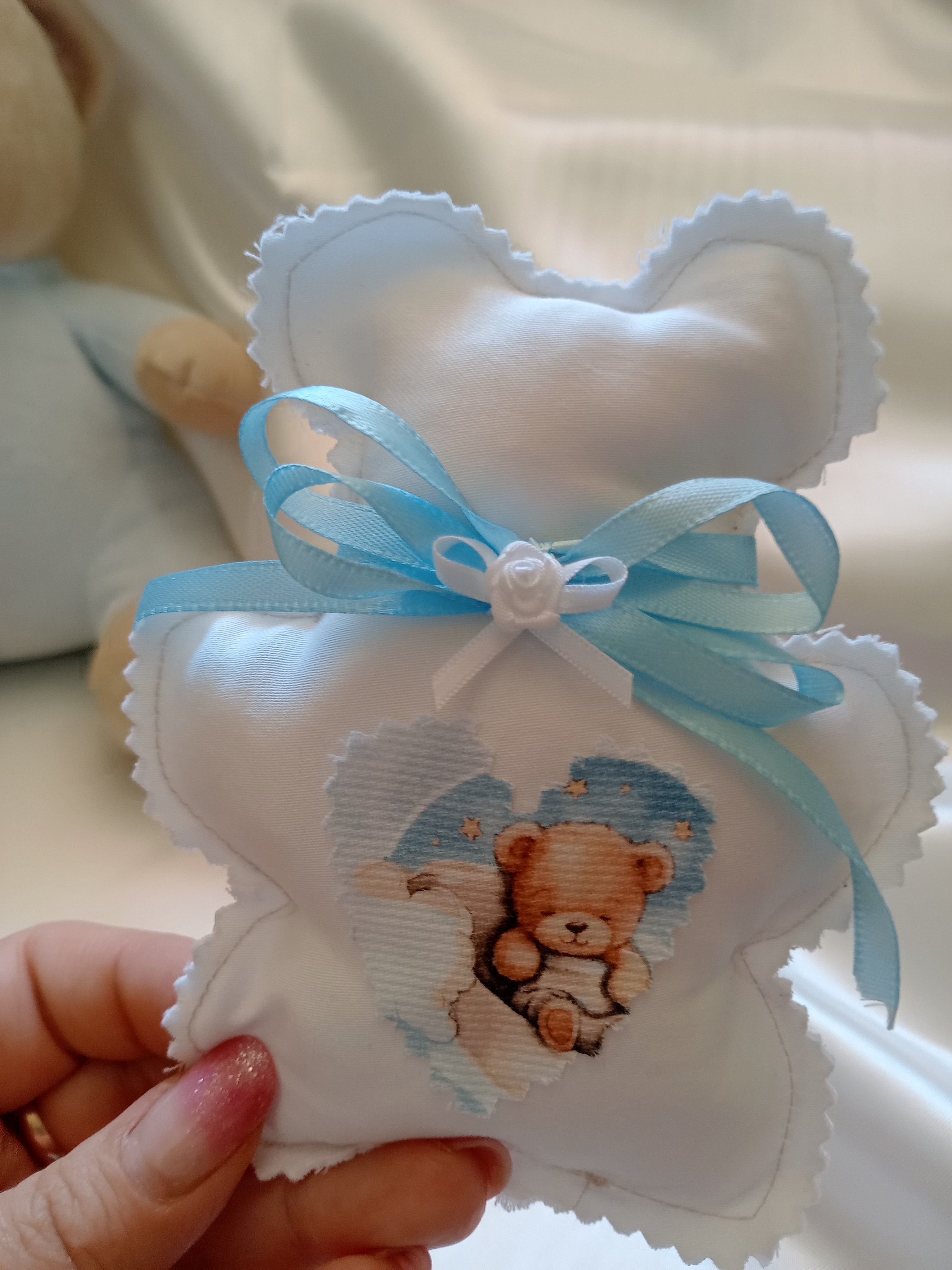 Orsetto in Cotone – Bomboniera e Segnaposto per Nascita, Battesimo e Baby Shower – Realizzato a Mano, Personalizzabile