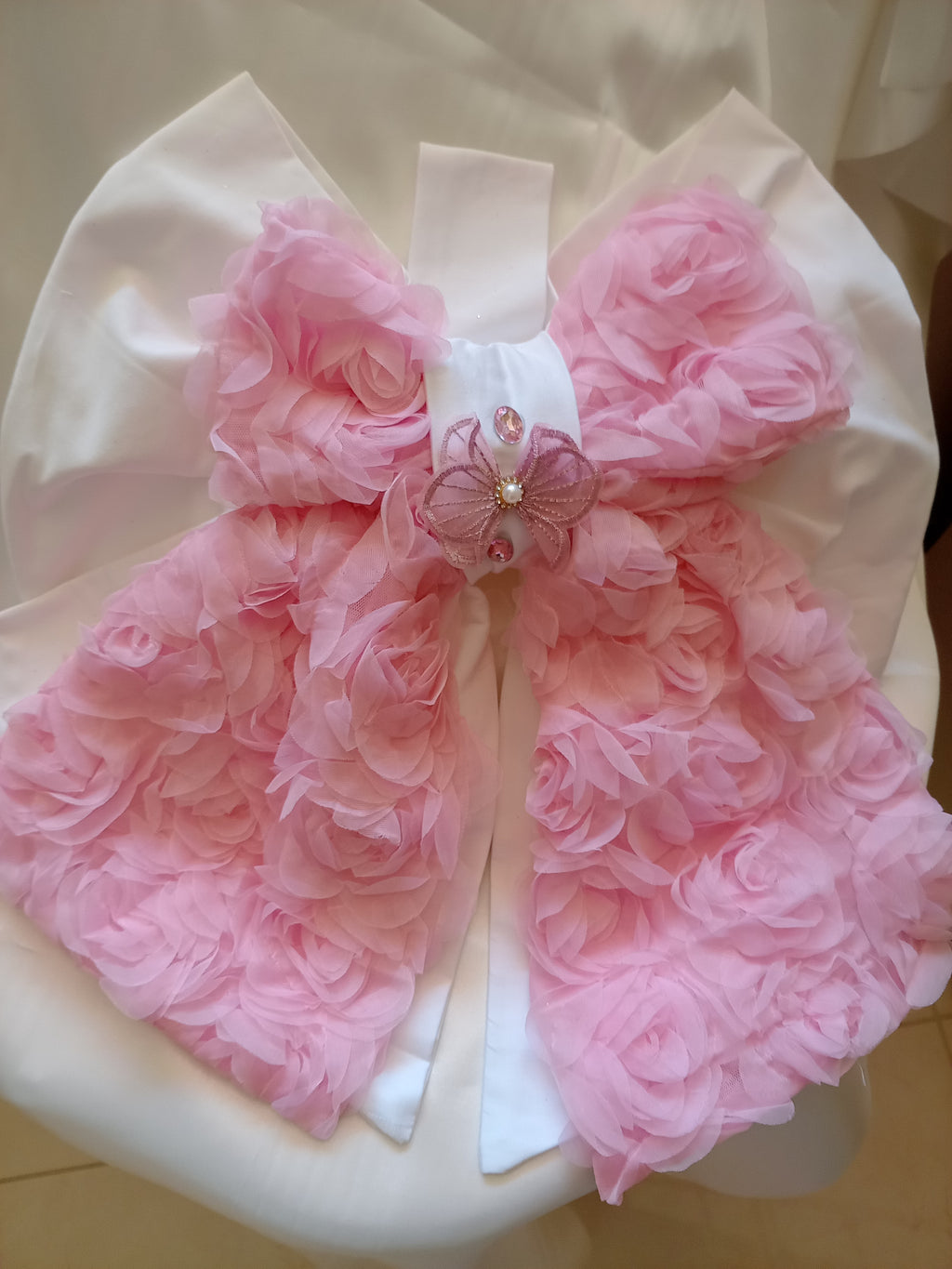 Fiocco Nascita in Tulle Rosa Effetto Rose – Fatto a Mano, Personalizzabile