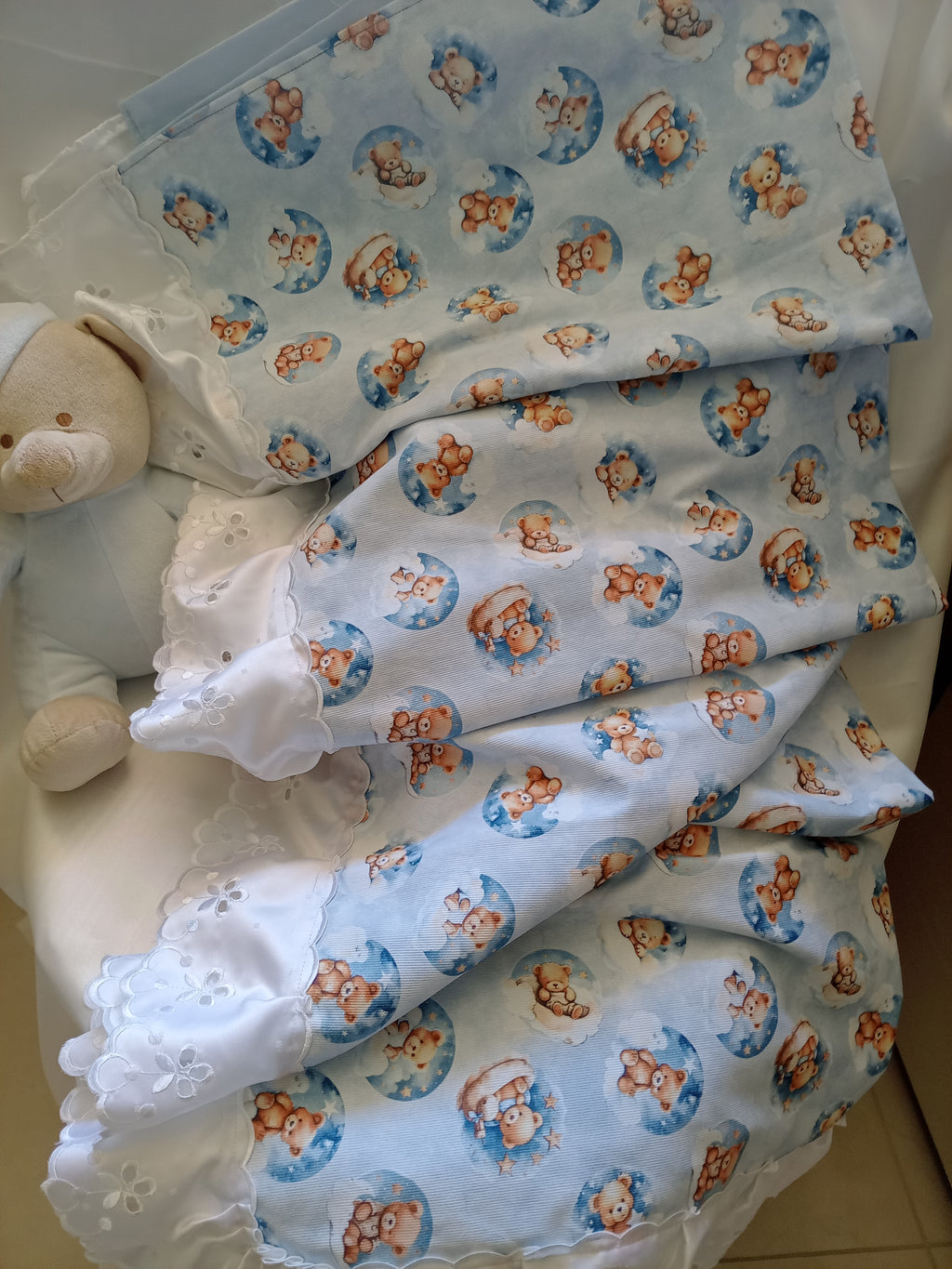 Set Coperta Lettino a Sacco con Lenzuolo in Cotone – Realizzato a Mano, Neonato, Personalizzabile