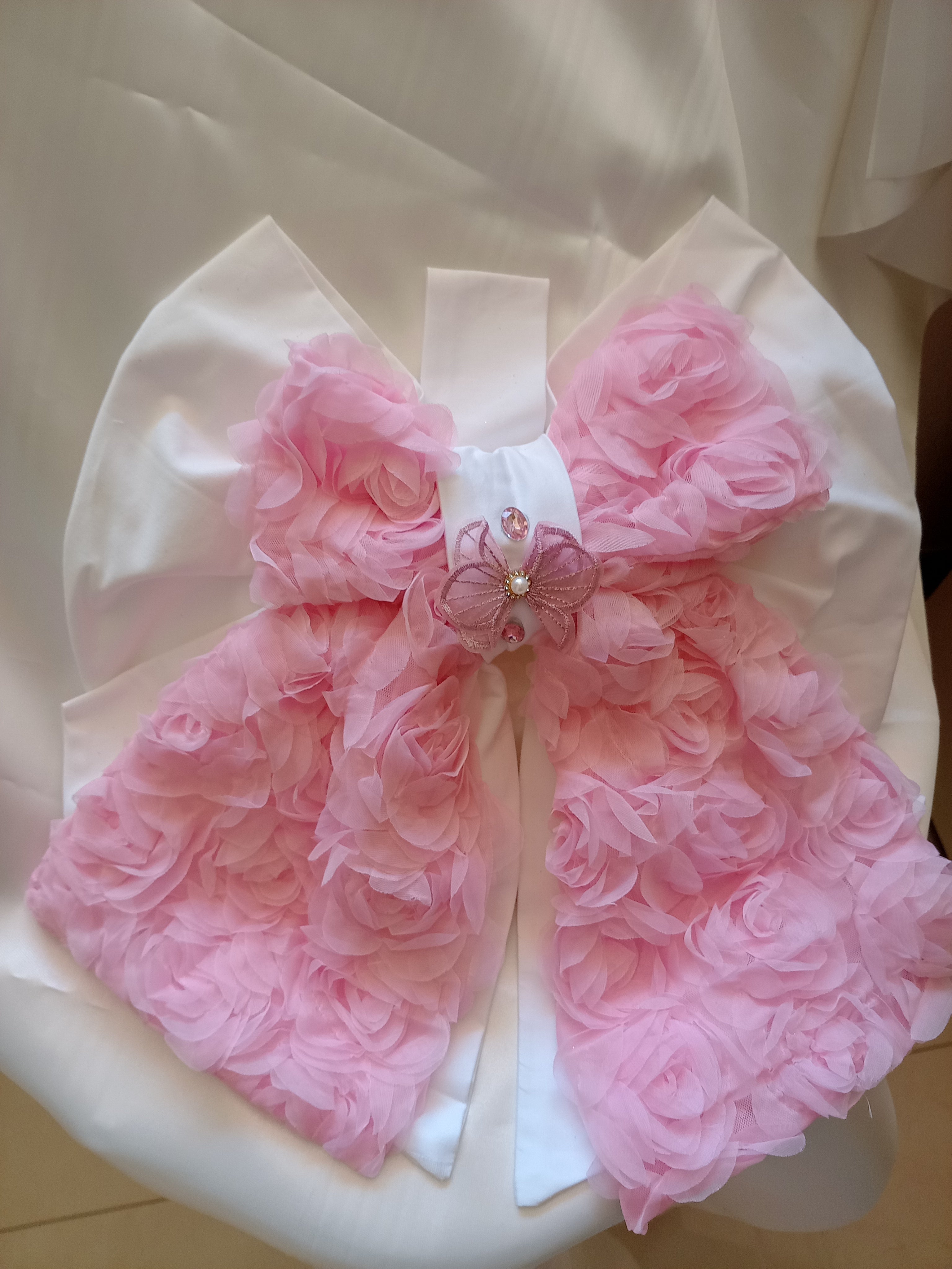 Fiocco Nascita in Tulle Rosa Effetto Rose – Fatto a Mano, Personalizzabile