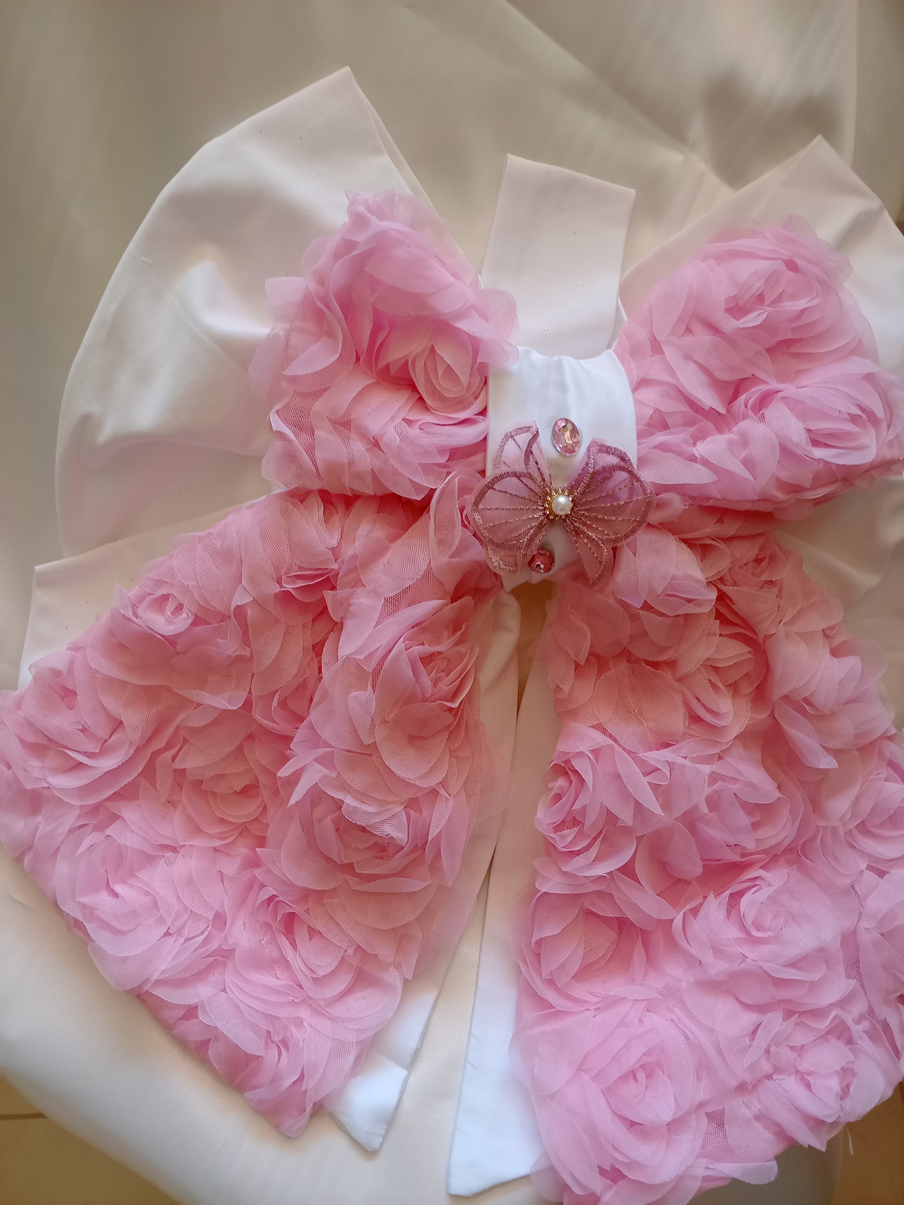 Fiocco Nascita in Tulle Rosa Effetto Rose – Fatto a Mano, Personalizzabile