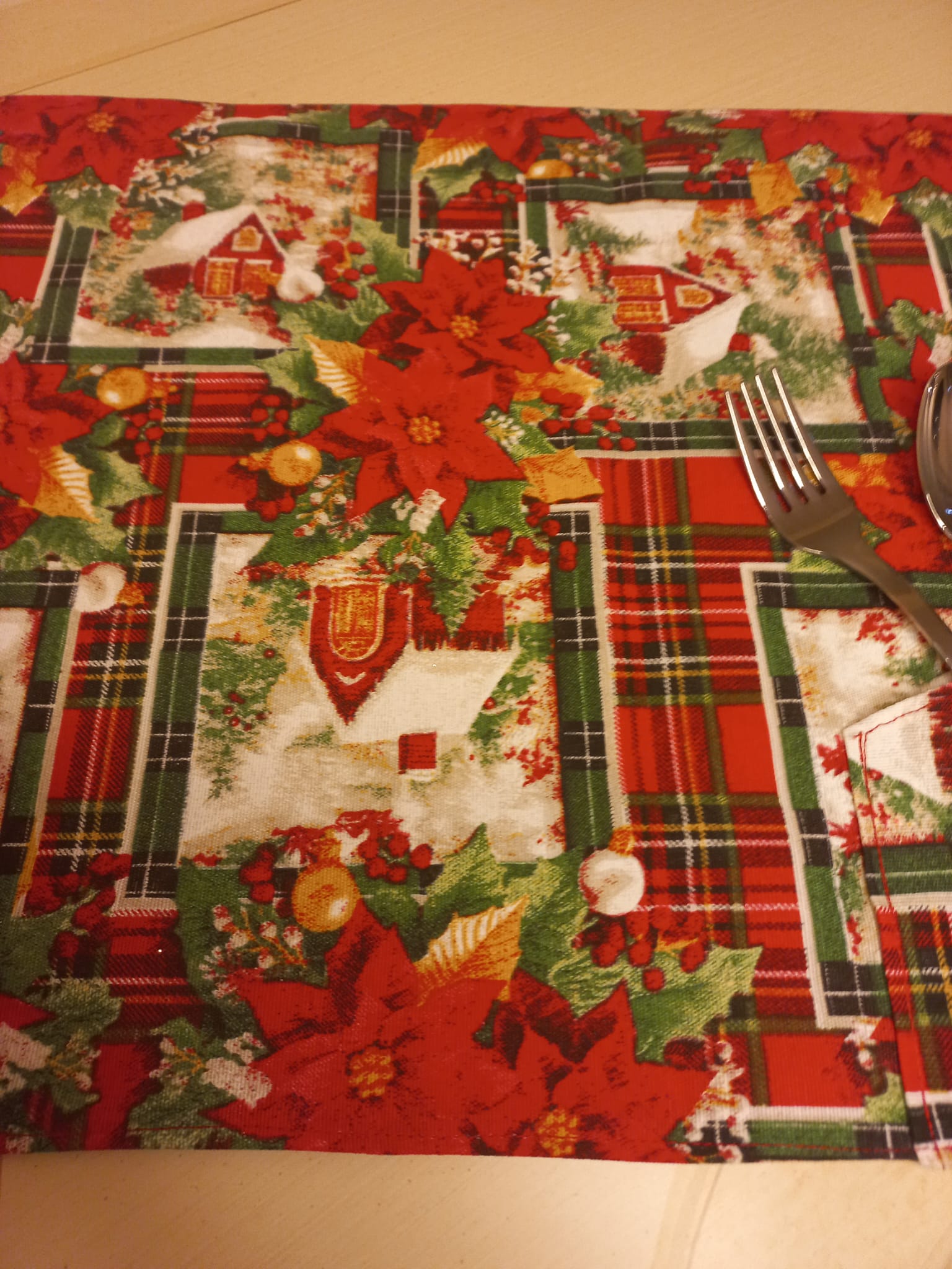 Tovaglietta Americana Natalizia con Tasca Portaposate - Cotone