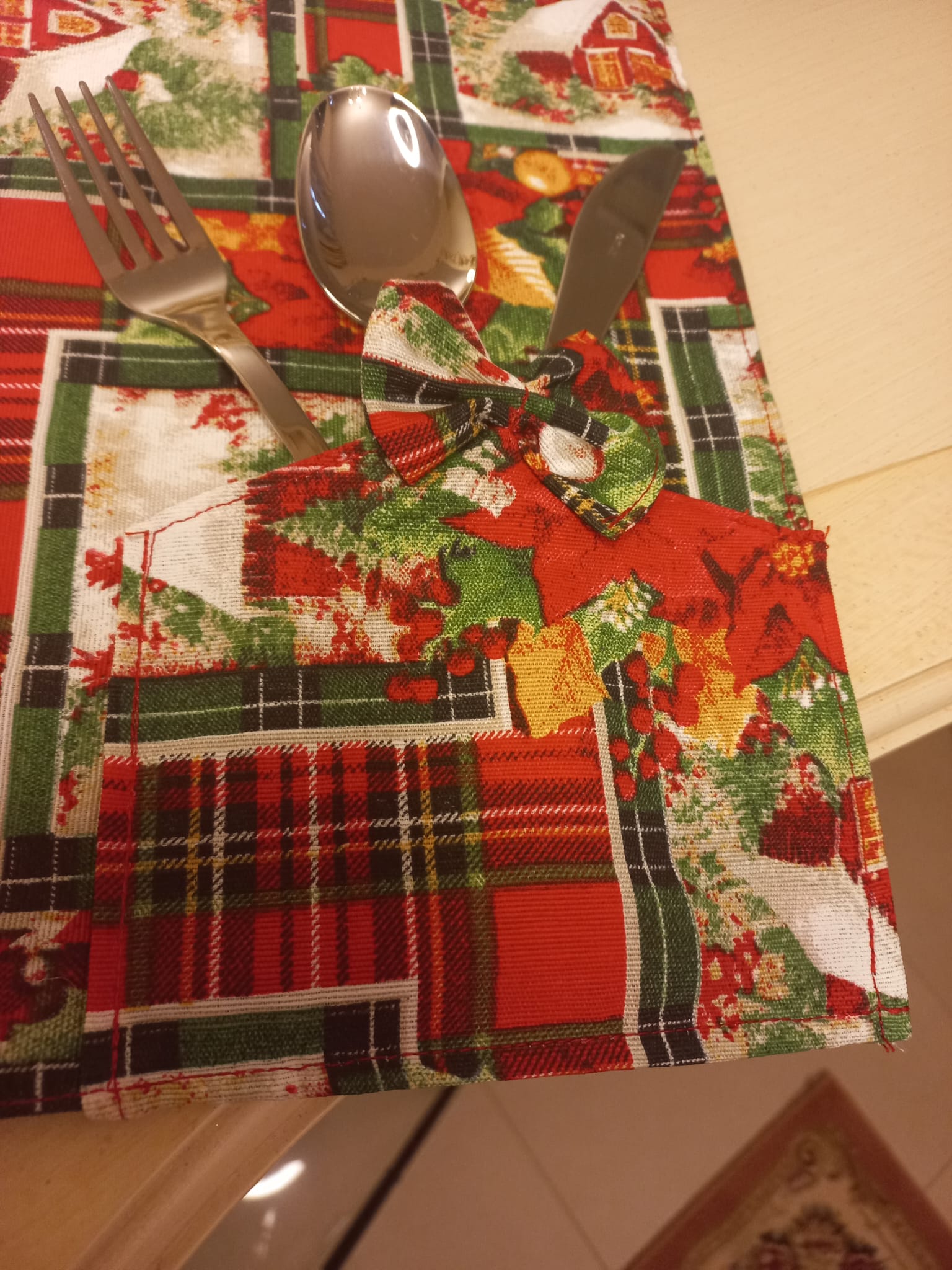 Tovaglietta Americana Natalizia con Tasca Portaposate - Cotone