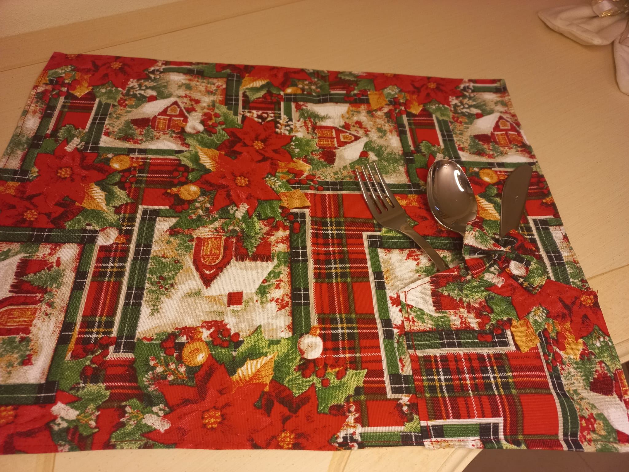 Tovaglietta Americana Natalizia con Tasca Portaposate - Cotone