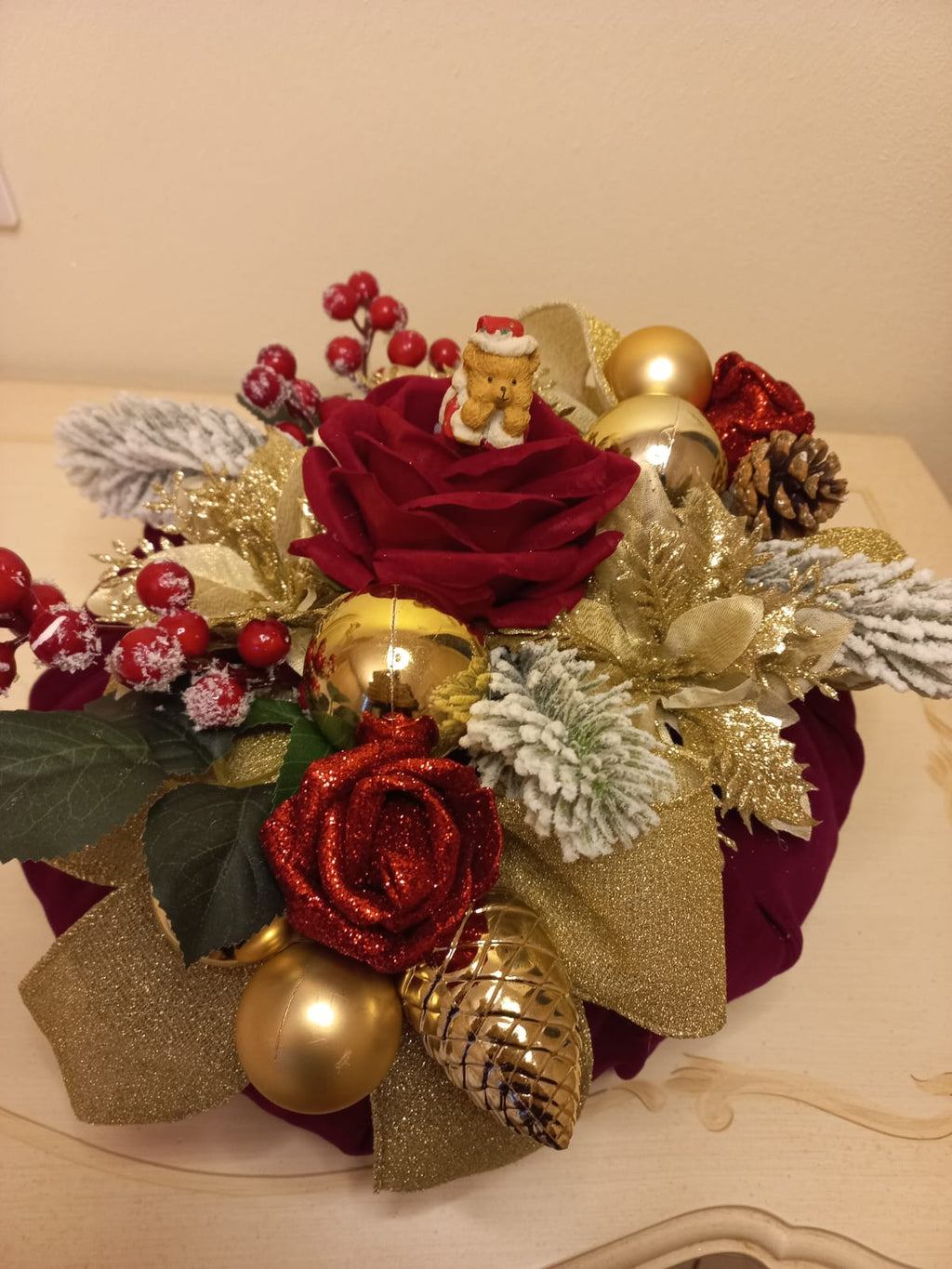 Bon Bon Natalizio in Velluto Bordò - Decorazione Elegante Fatta a Mano