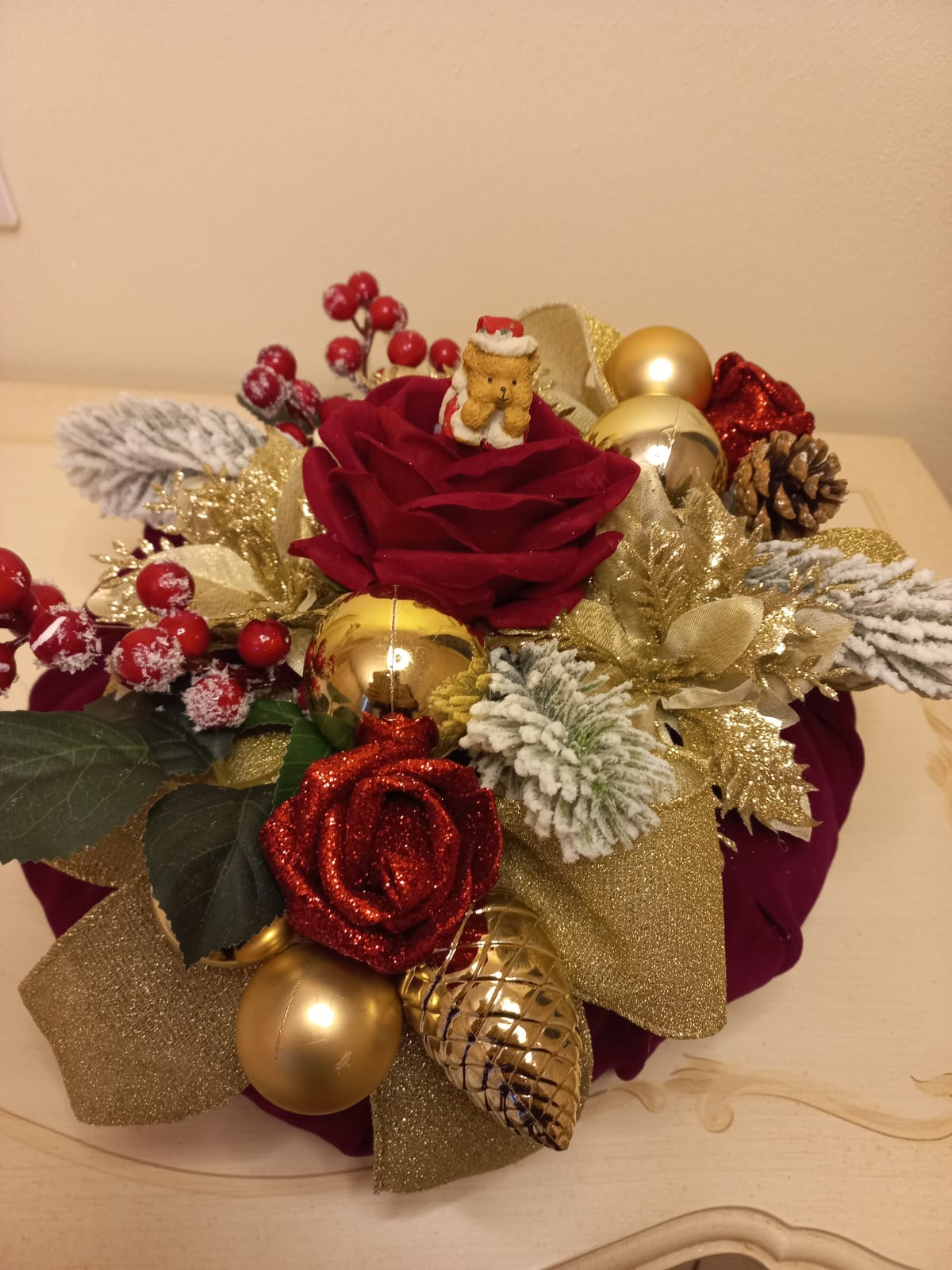 Bon Bon Natalizio in Velluto Bordò - Decorazione Elegante Fatta a Mano