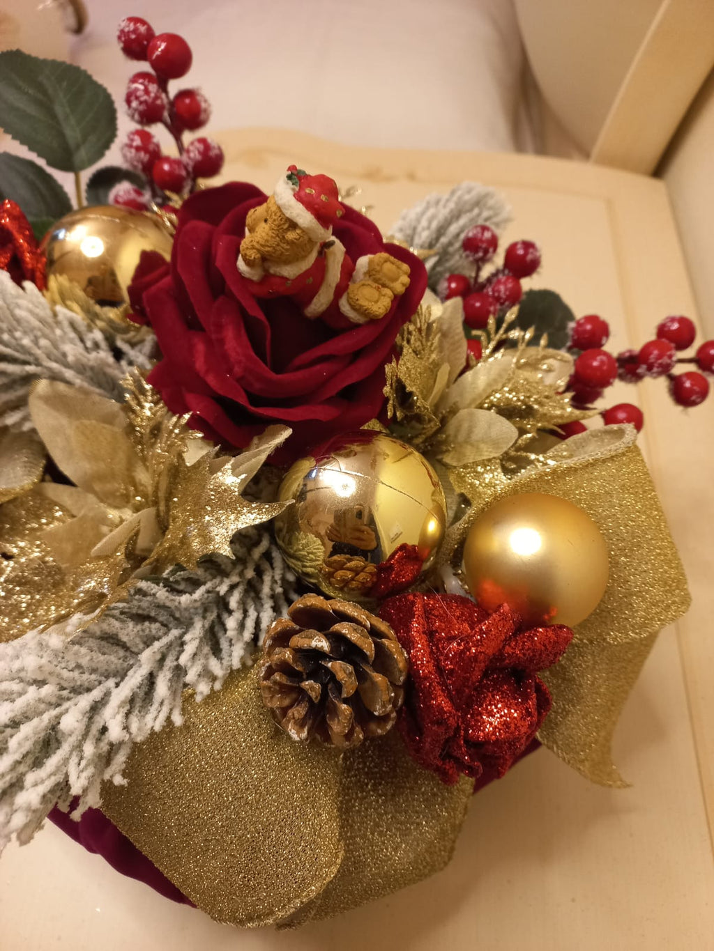 Bon Bon Natalizio in Velluto Bordò - Decorazione Elegante Fatta a Mano