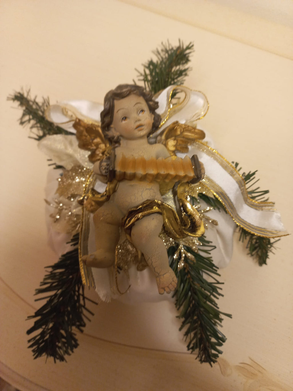 Bon Bon Natalizio in Velluto con Angioletto - Decorazione Artigianale