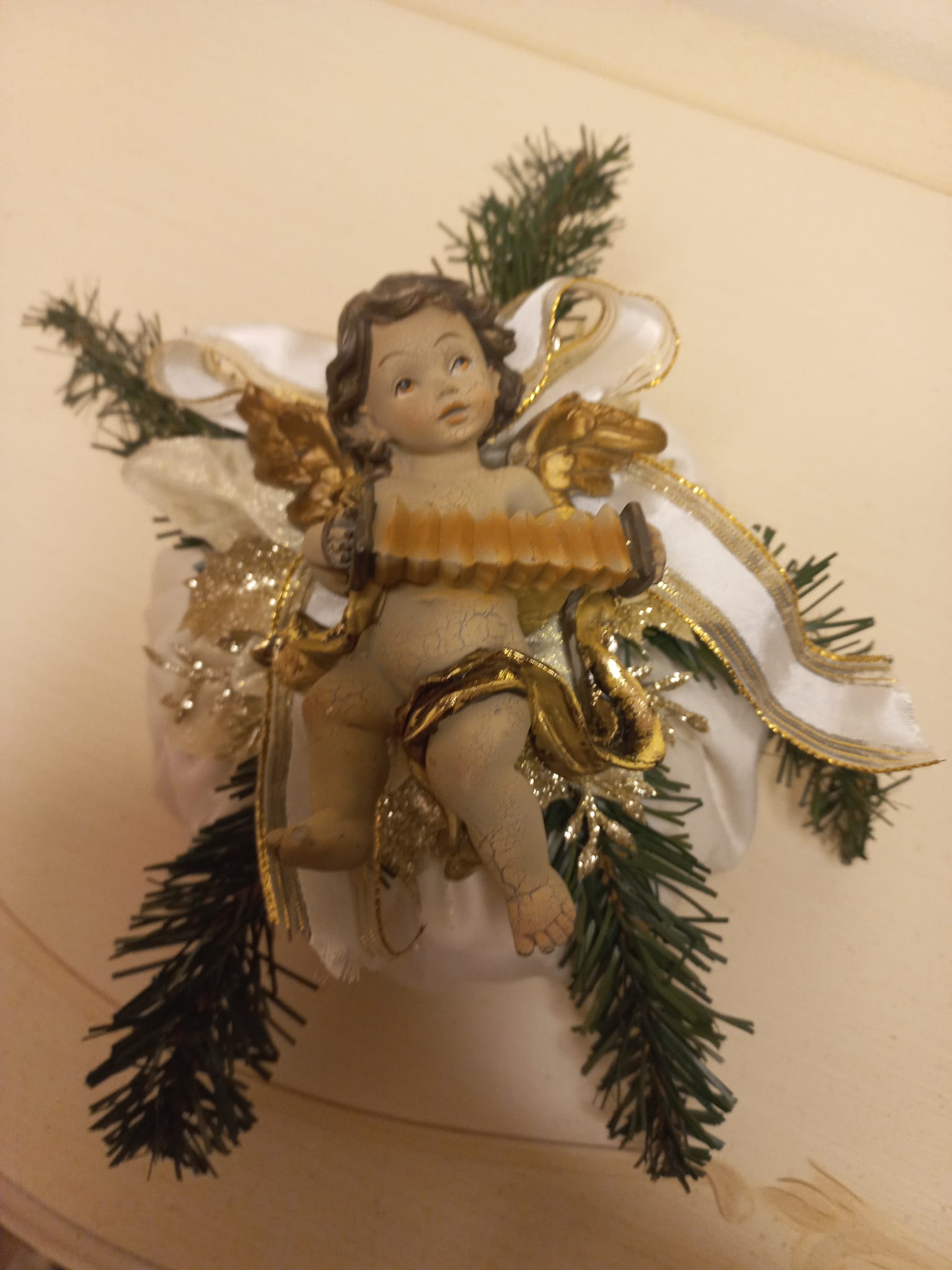 Bon Bon Natalizio in Velluto con Angioletto - Decorazione Artigianale