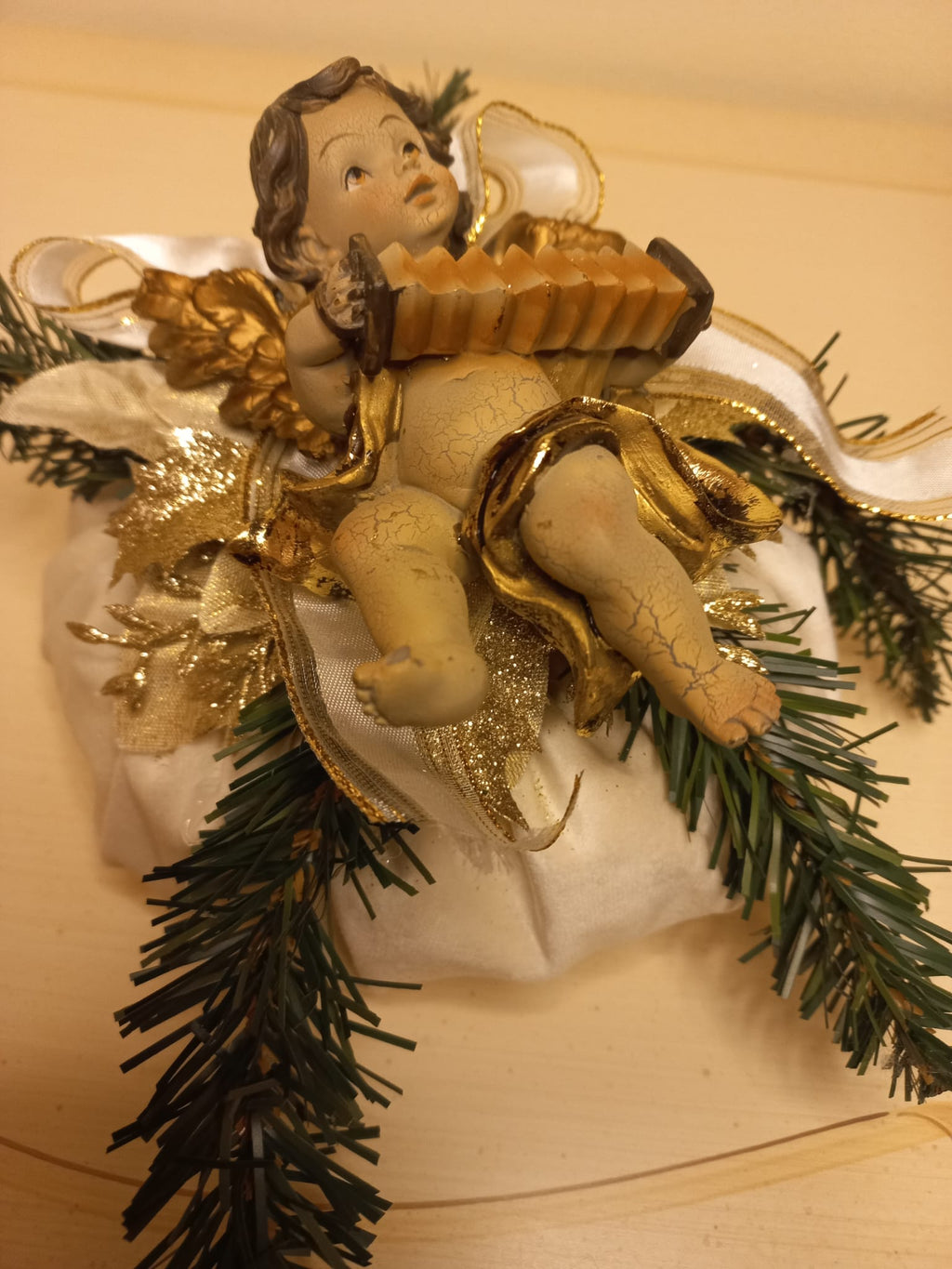 Bon Bon Natalizio in Velluto con Angioletto - Decorazione Artigianale