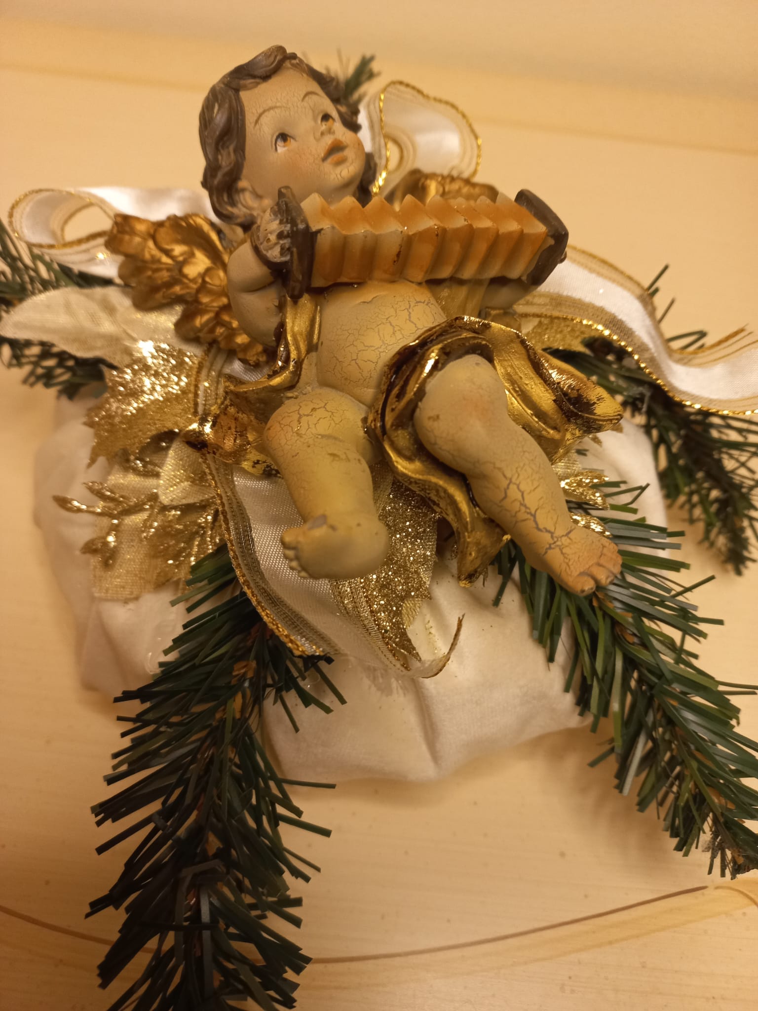 Bon Bon Natalizio in Velluto con Angioletto - Decorazione Artigianale