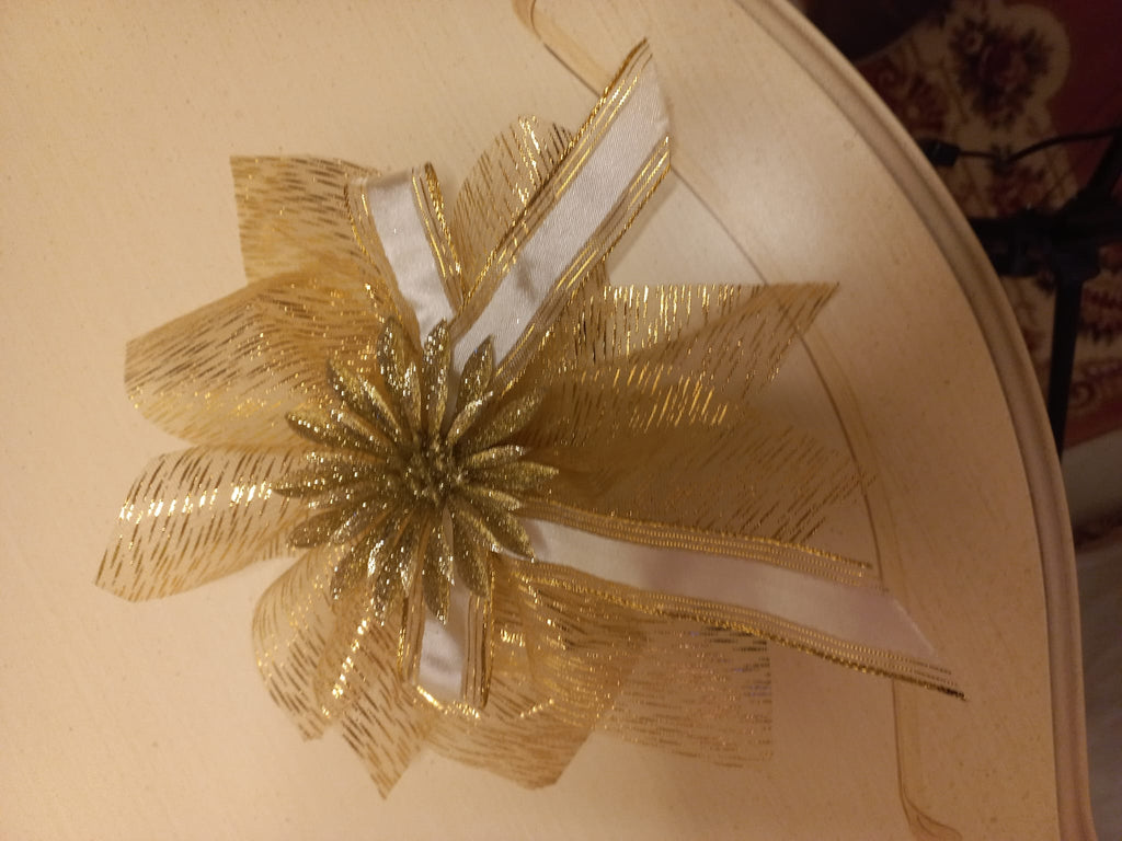 Coccarde Natalizie in Tulle Glitterato Rosso e Oro con Fiori