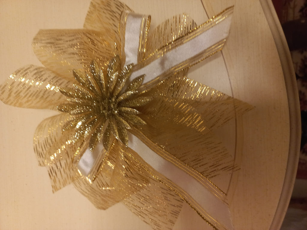 Coccarde Natalizie in Tulle Glitterato Rosso e Oro con Fiori