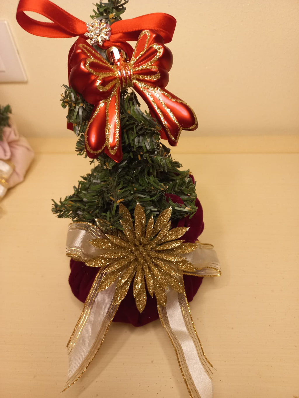 Bon Bon Natalizio Piccolo in Velluto con Alberello - 25 cm