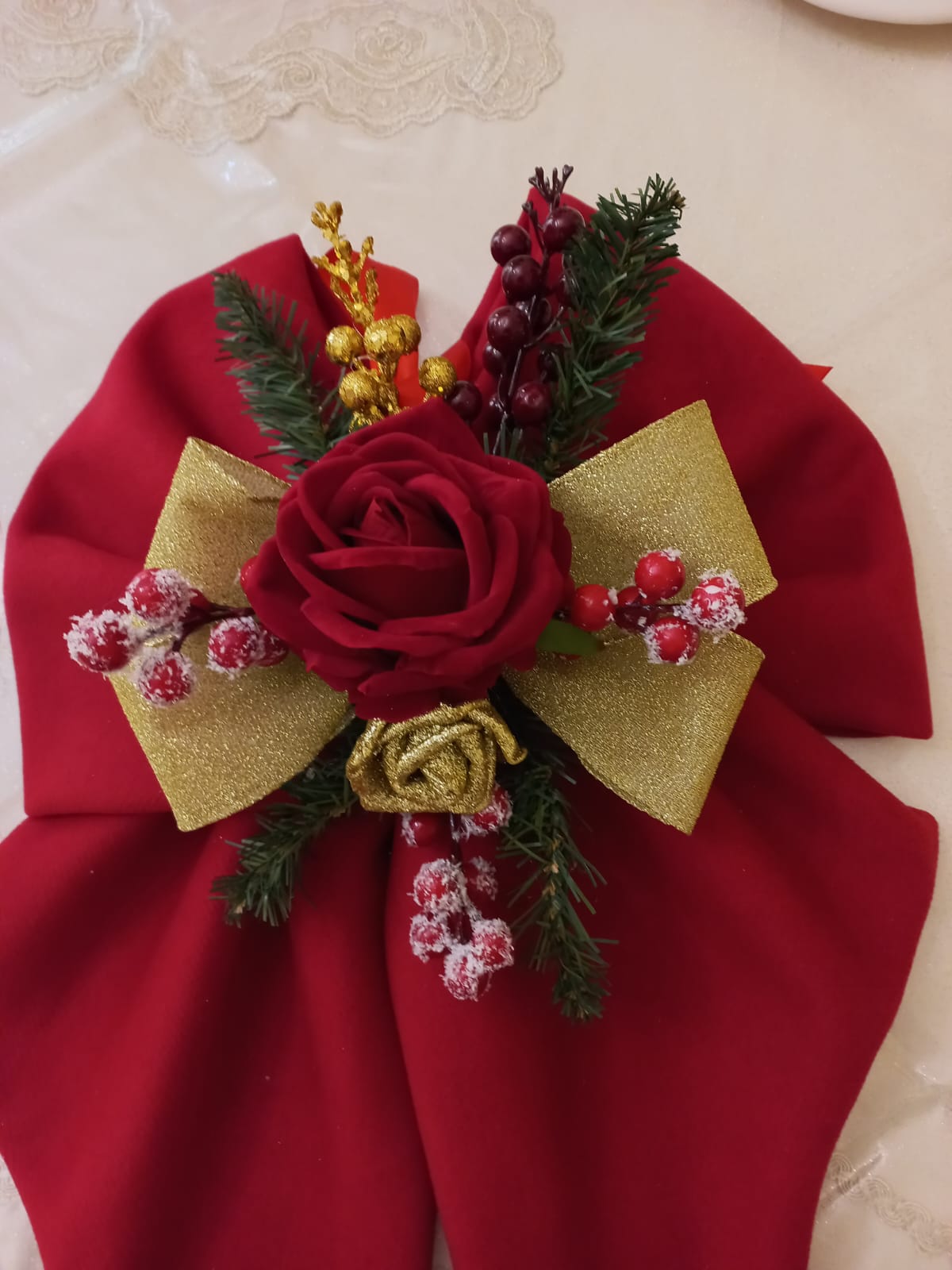 Fiocco Natalizio Rosso Artigianale - Decorazione Natale Fatto a Mano