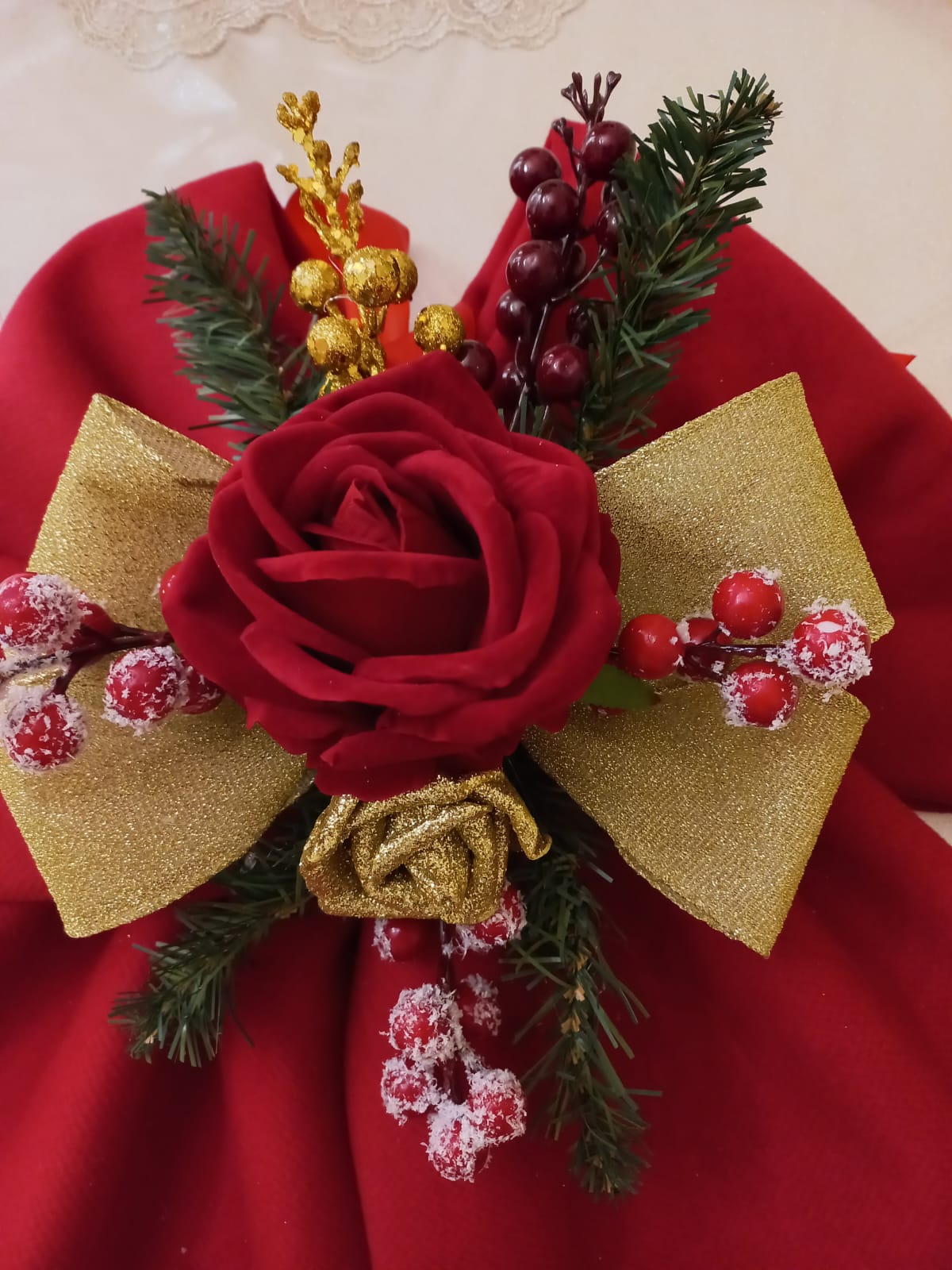 Fiocco Natalizio Rosso Artigianale - Decorazione Natale Fatto a Mano