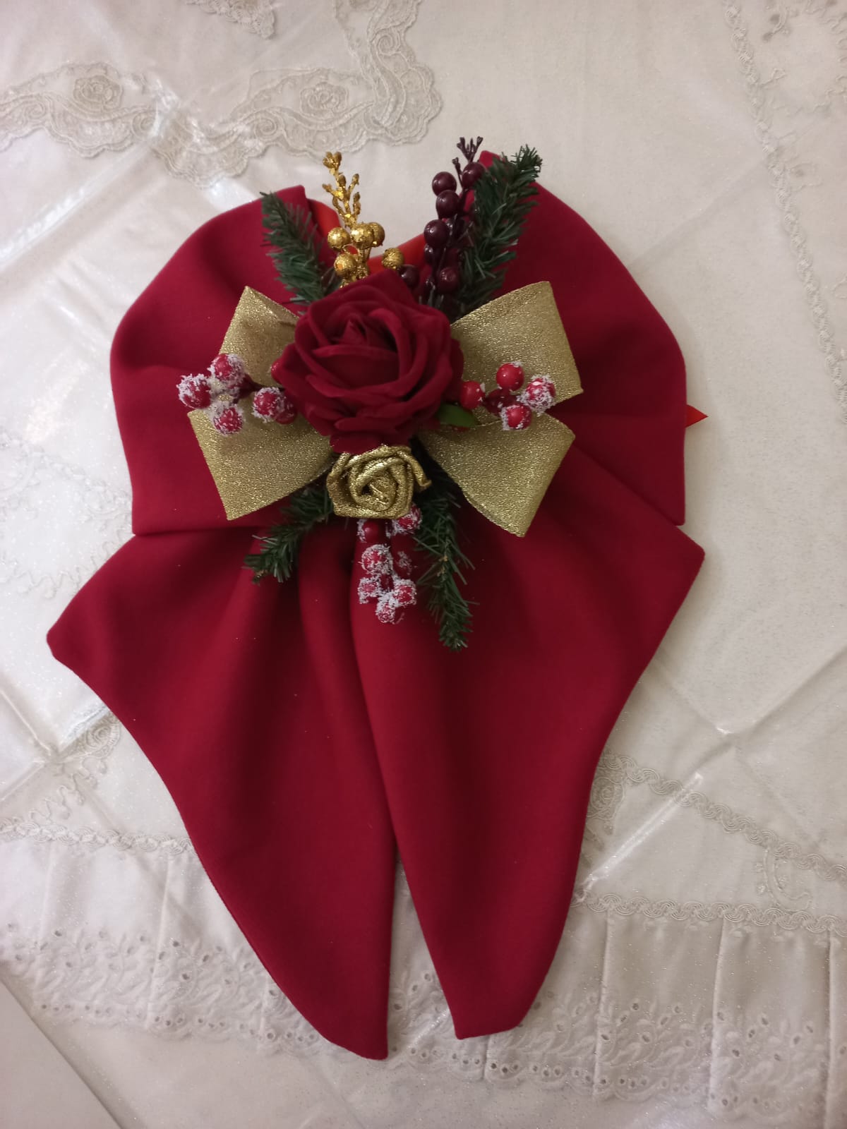 Fiocco Natalizio Rosso Artigianale - Decorazione Natale Fatto a Mano