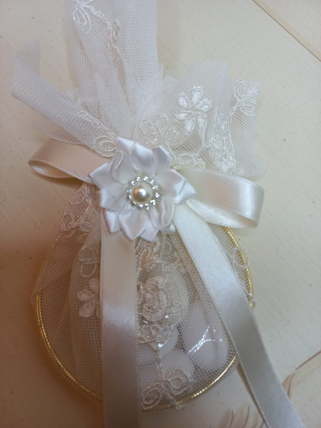 Portaconfetti in Pizzo con Anello - Bomboniera Matrimonio Artigianale