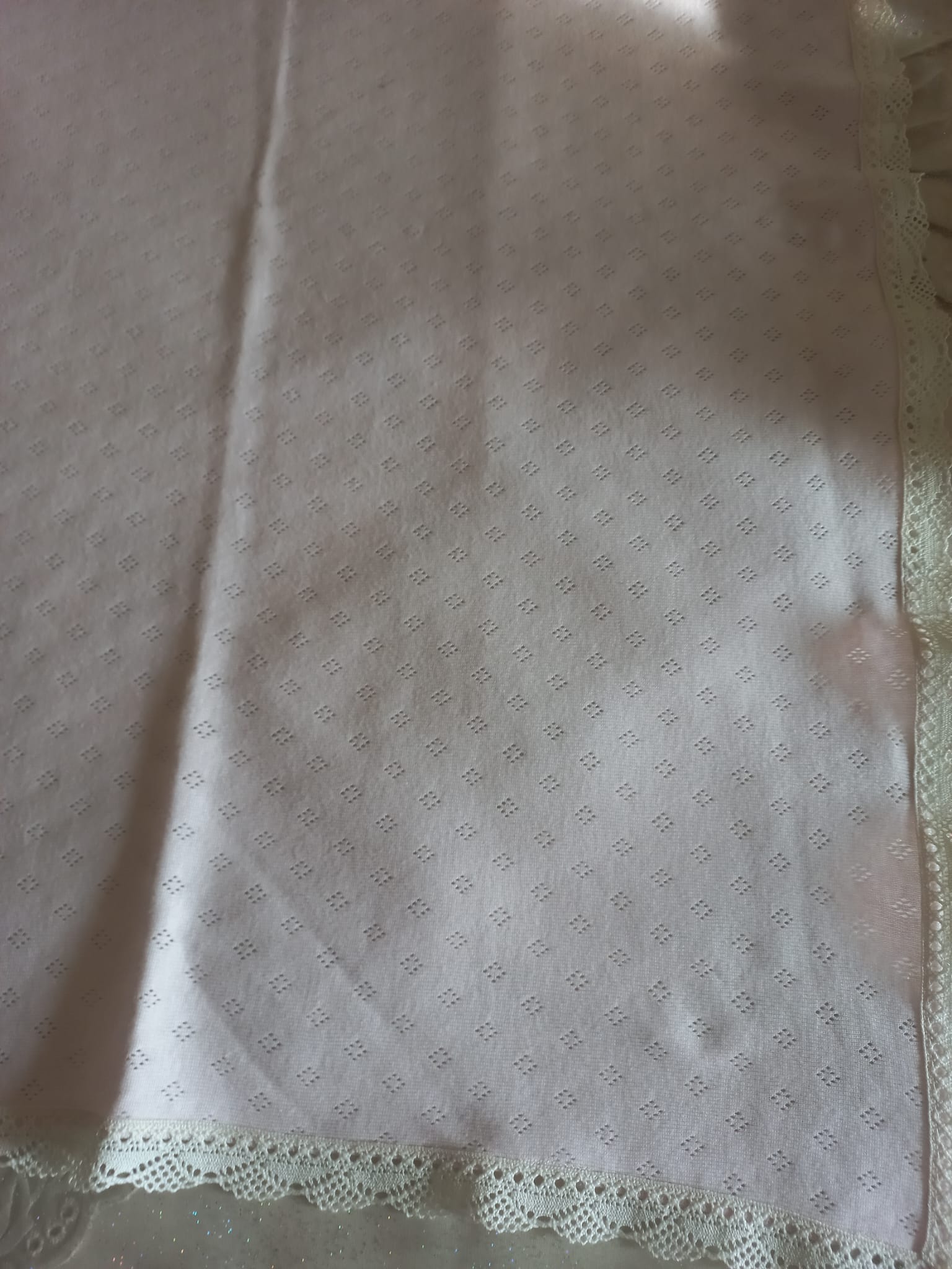 Copertina Neonato in Cotone con Pizzo – Per Carrozzina, Fatta a Mano