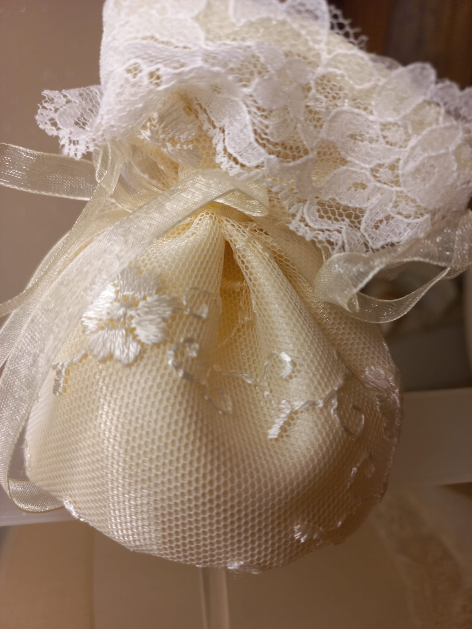 Sacchettino Panna Artigianale - Portaconfetti Portariso Segnaposto Bomboniera