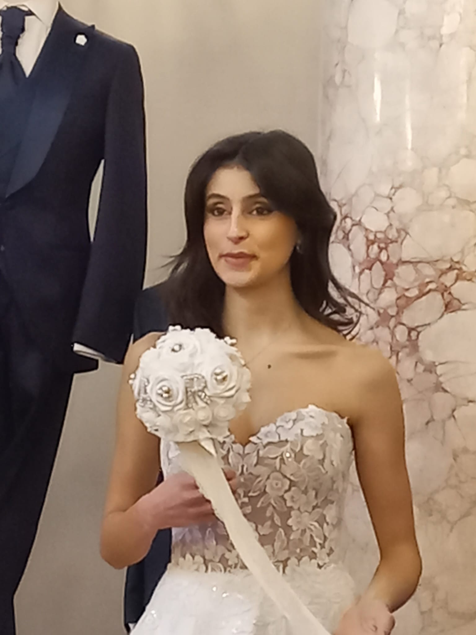 Bouquet Sposa con Rose Fatte a Mano Avorio Chiaro - Artigianale