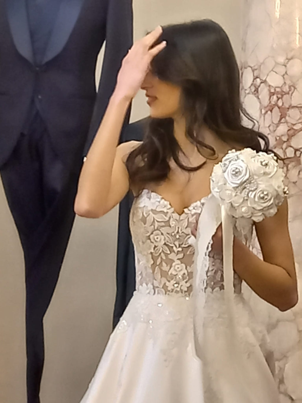 Bouquet Sposa con Rose Fatte a Mano Avorio Chiaro - Artigianale