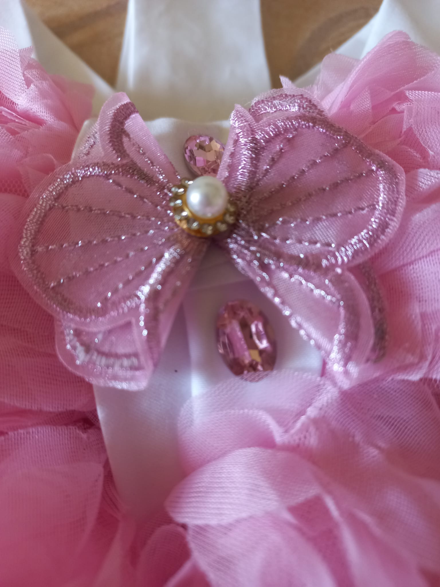 Fiocco Nascita Principessa in Tulle Rosa con Orsetto – Fatto a Mano