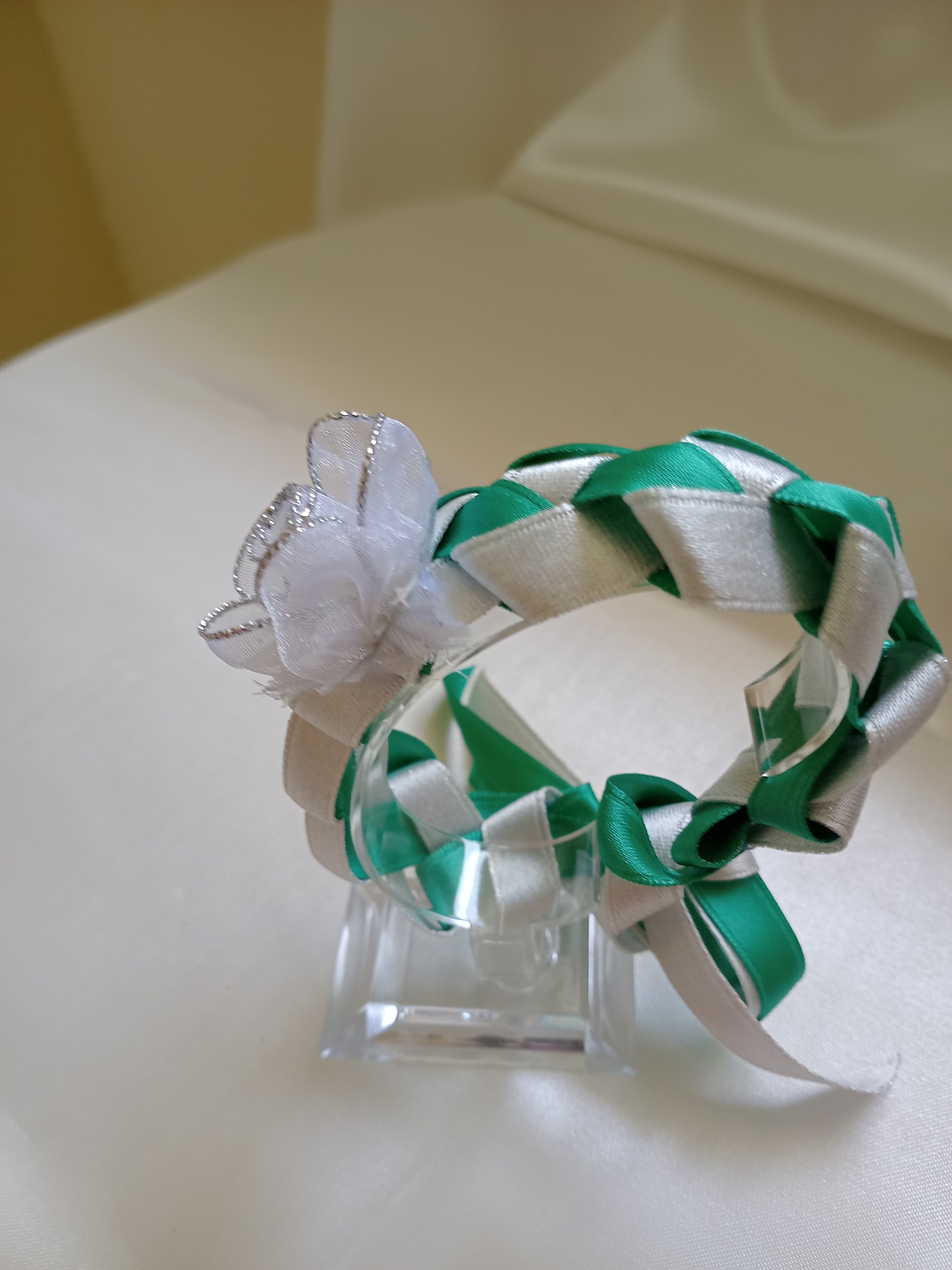 BRACCIALETTO DA CERIMONIA FATTO A MANO DI NASTRO RASATO CON EFFETTO TRECCIA