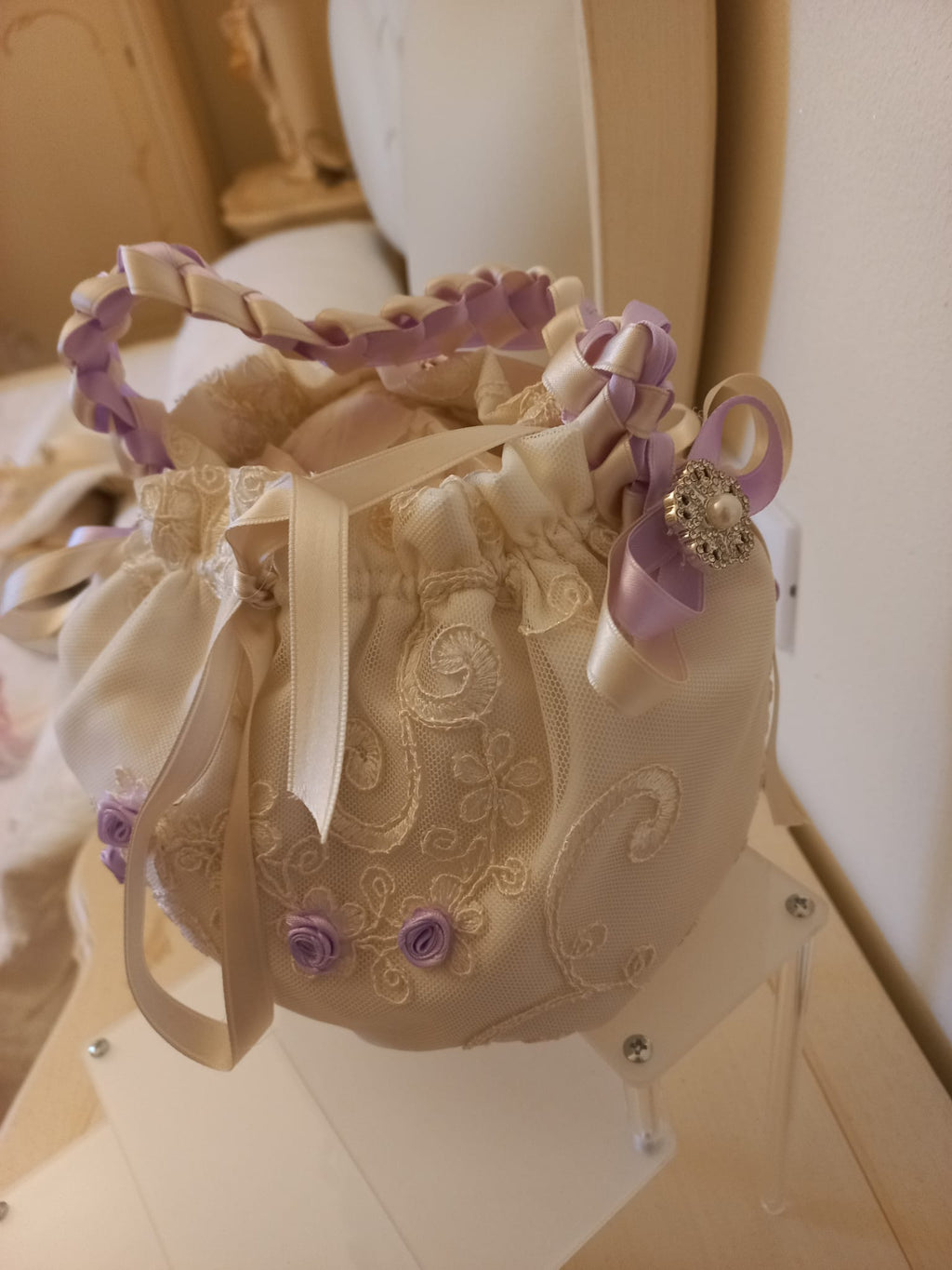 BORSETTA DA CERIMONIA IN PIZZO CON MANICO A TRECCIA