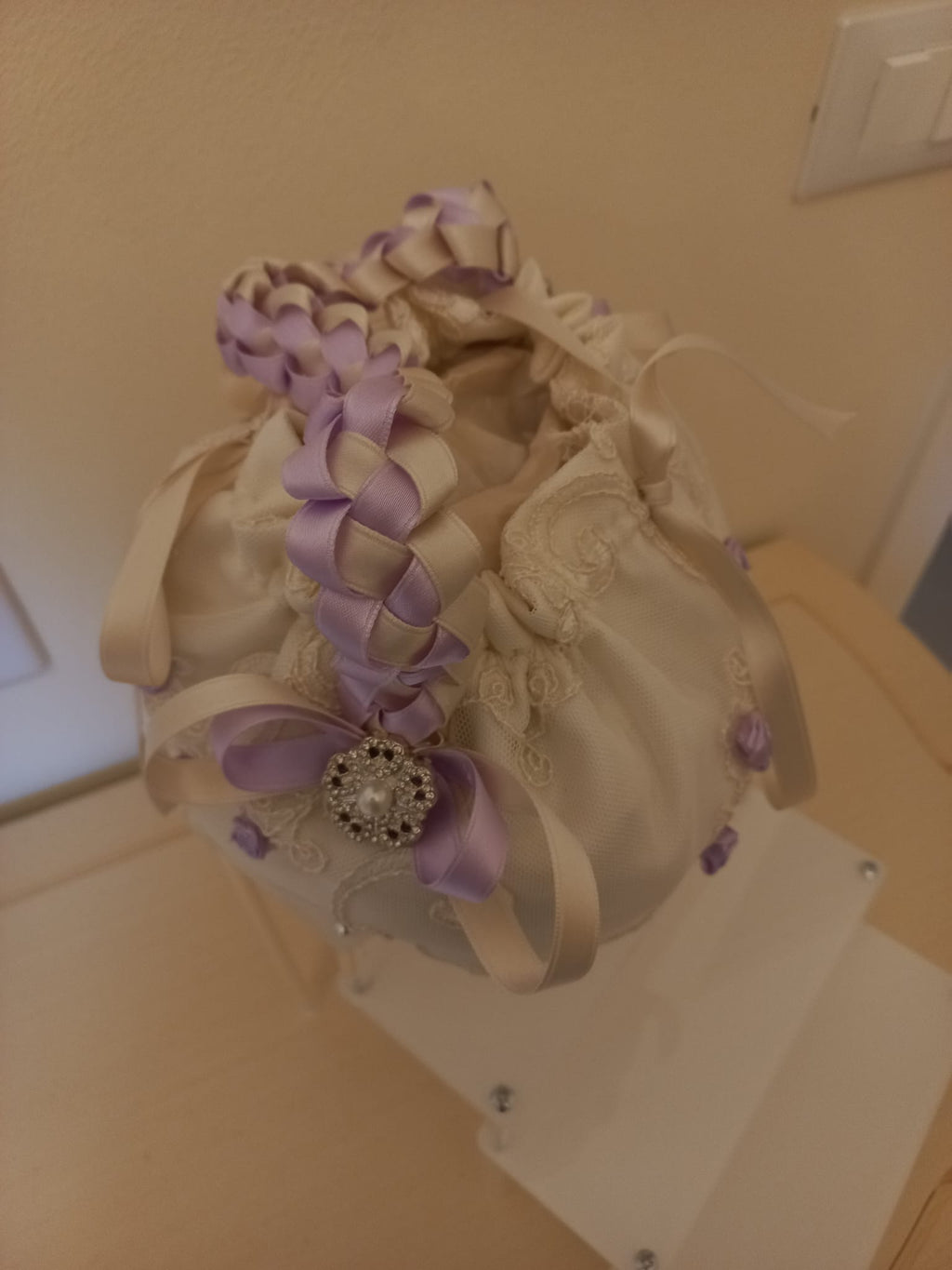 BORSETTA DA CERIMONIA IN PIZZO CON MANICO A TRECCIA