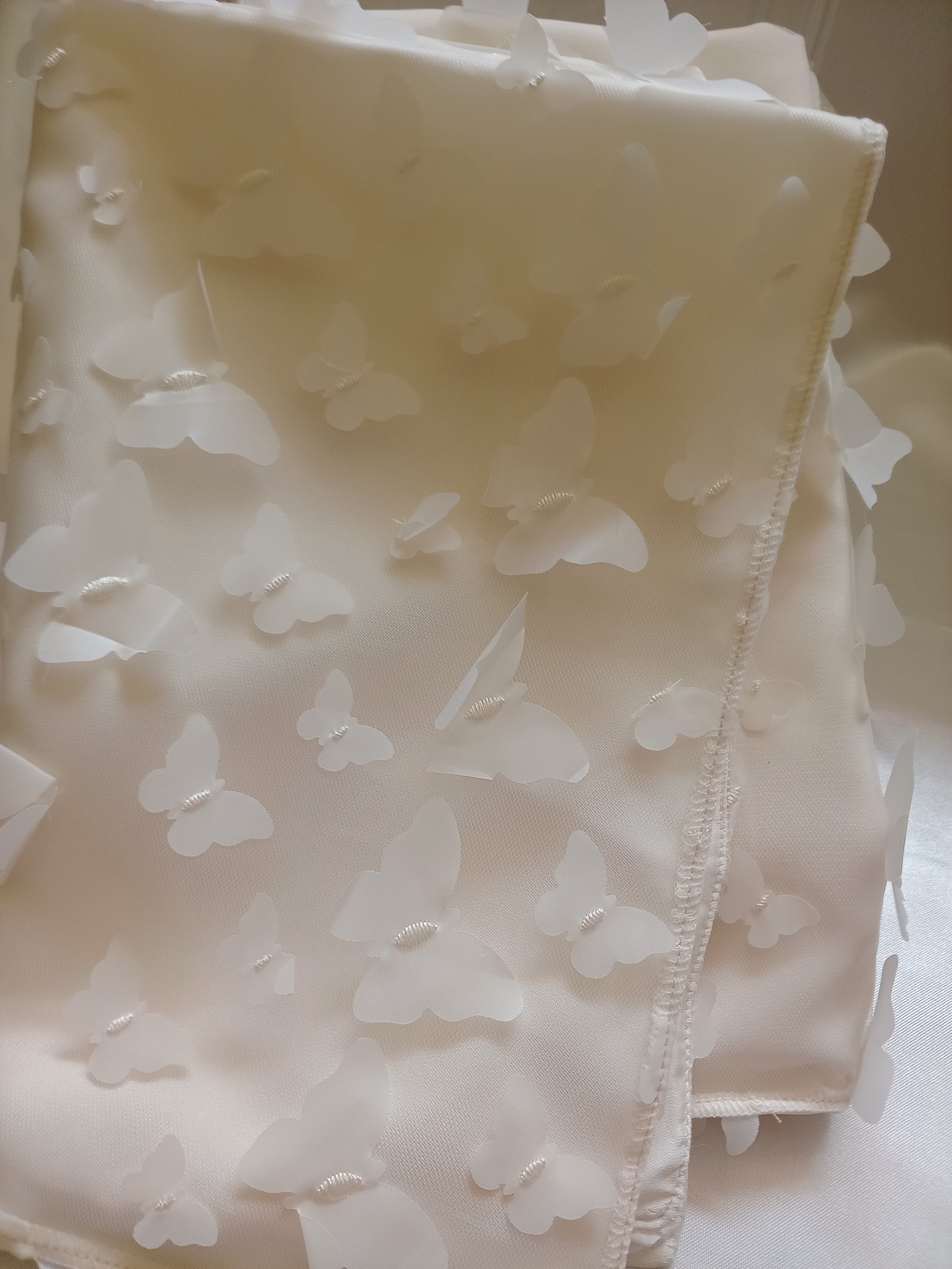 Copertina Neonata in Raso e Tulle con Farfalle – Fatto a Mano, Avorio