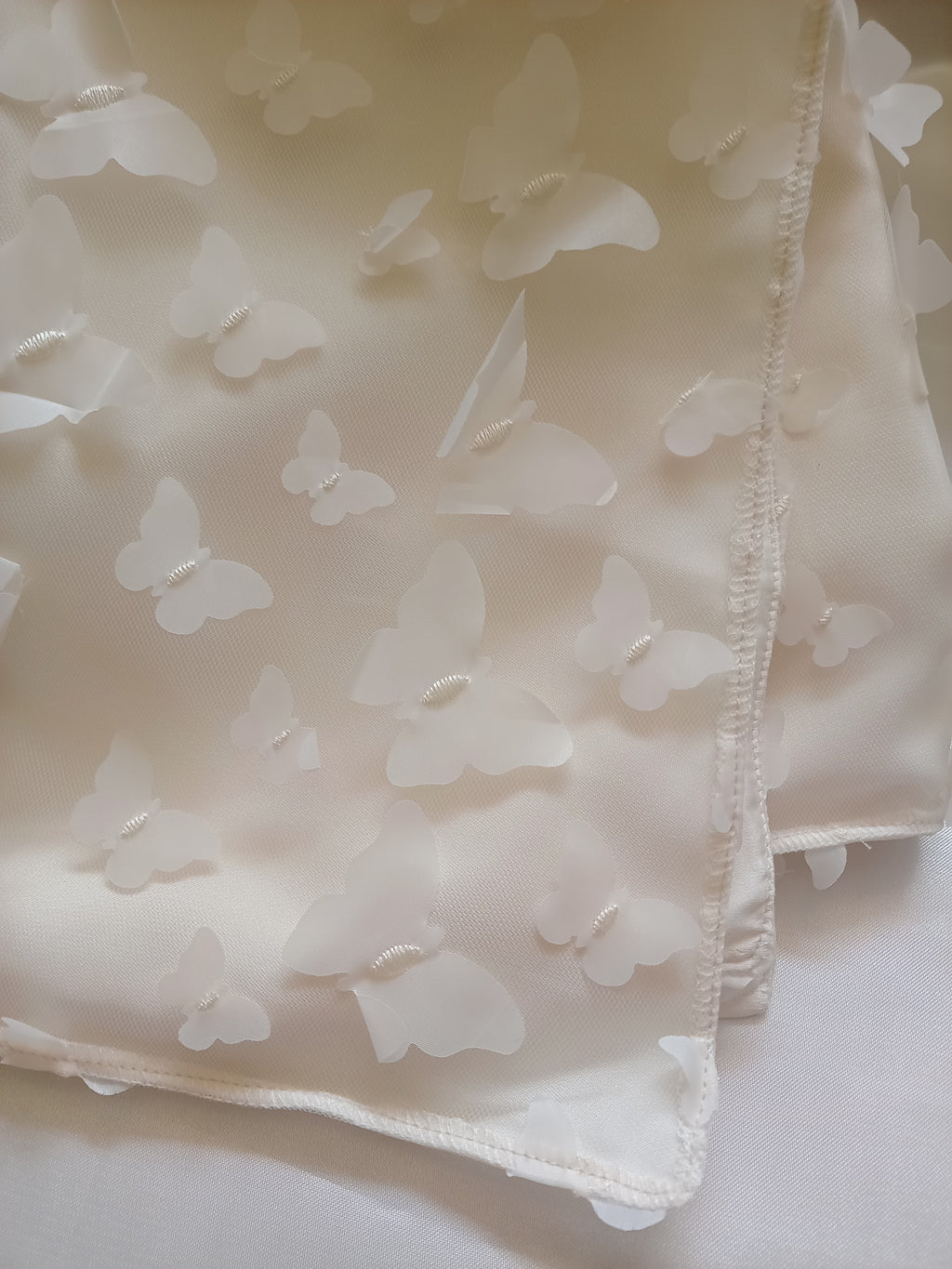 Copertina Neonata in Raso e Tulle con Farfalle – Fatto a Mano, Avorio