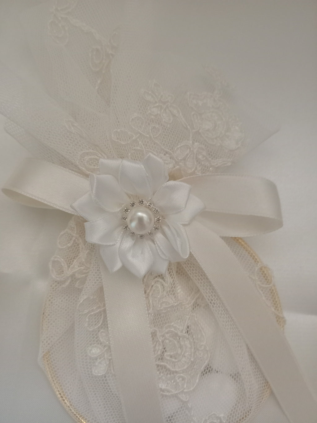 Portaconfetti in Pizzo con Anello – Bomboniera Matrimonio Fatta a Mano