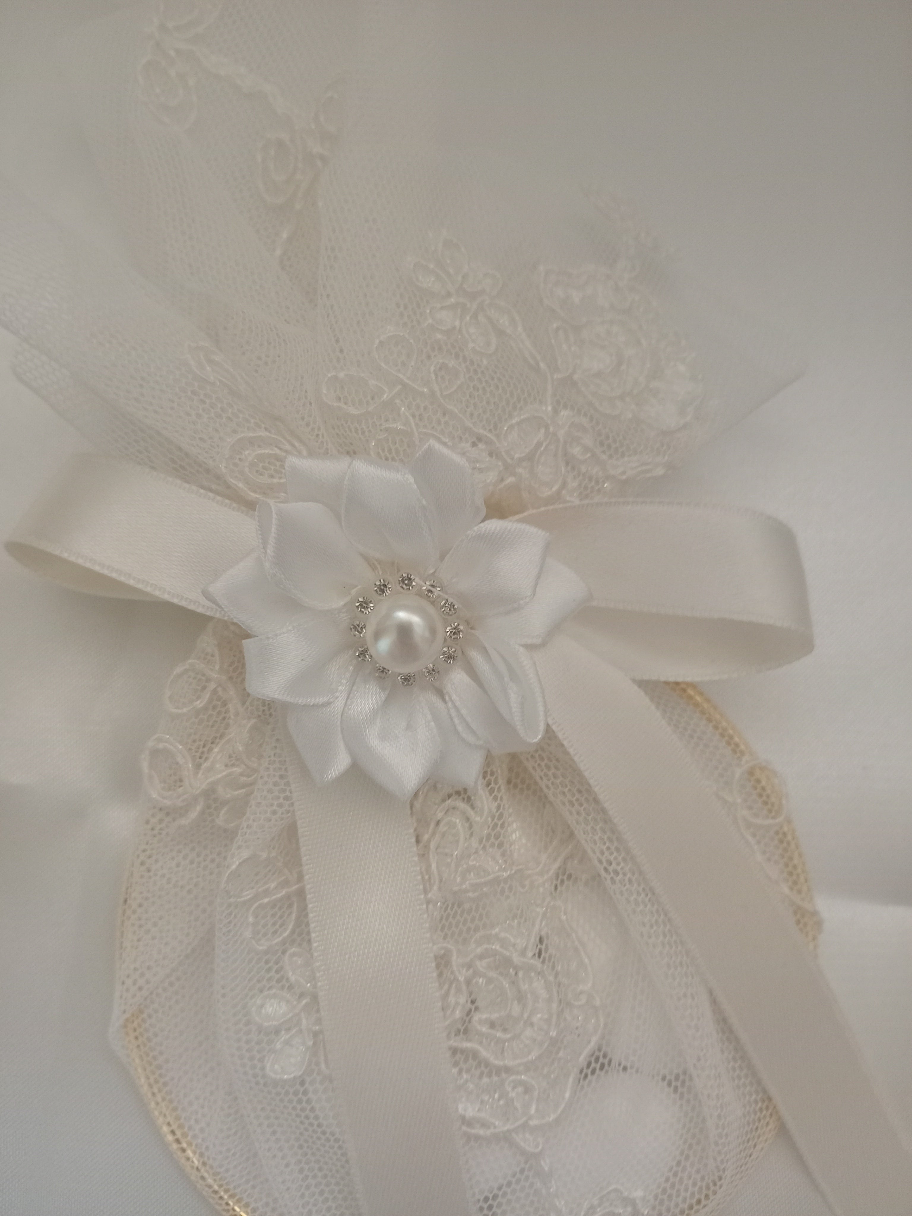Portaconfetti in Pizzo con Anello – Bomboniera Matrimonio Fatta a Mano