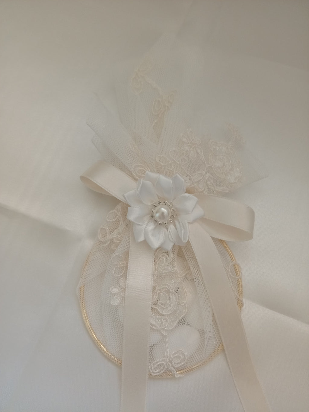 Portaconfetti in Pizzo con Anello – Bomboniera Matrimonio Fatta a Mano