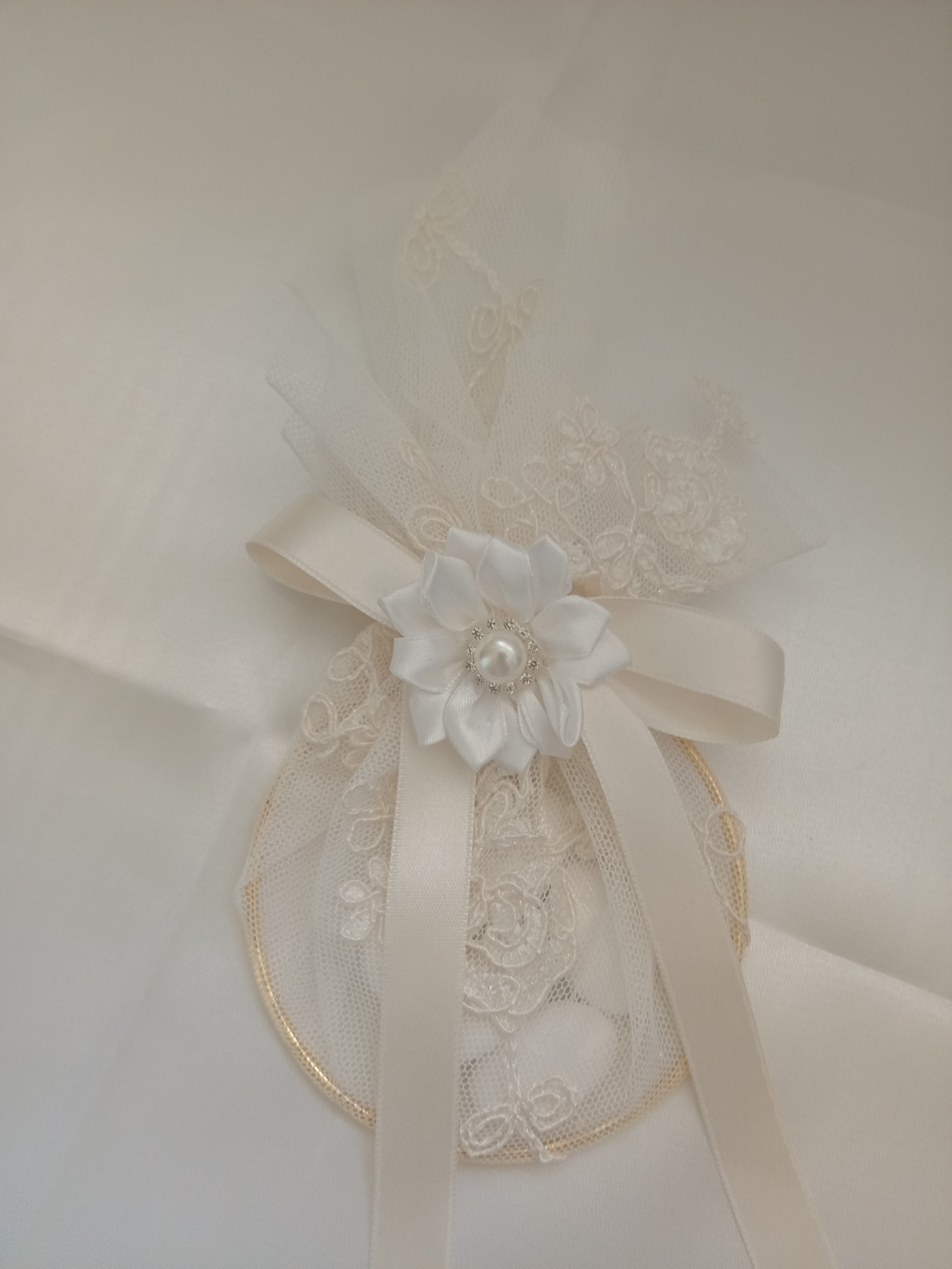 Portaconfetti in Pizzo con Anello – Bomboniera Matrimonio Fatta a Mano