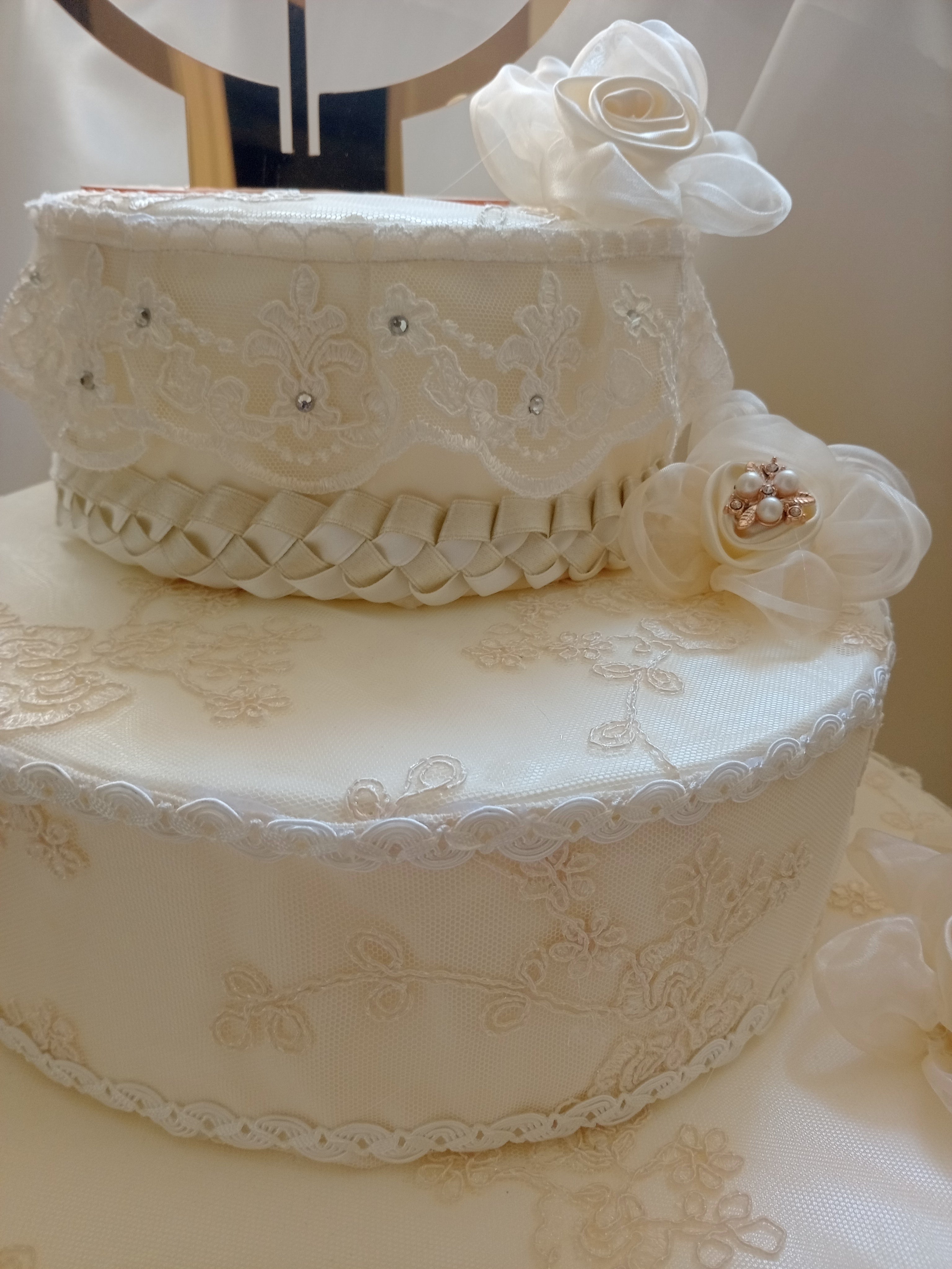 Torta Scenografica in Pizzo con Rose Avorio – Centrotavola Matrimonio Fatto a Mano
